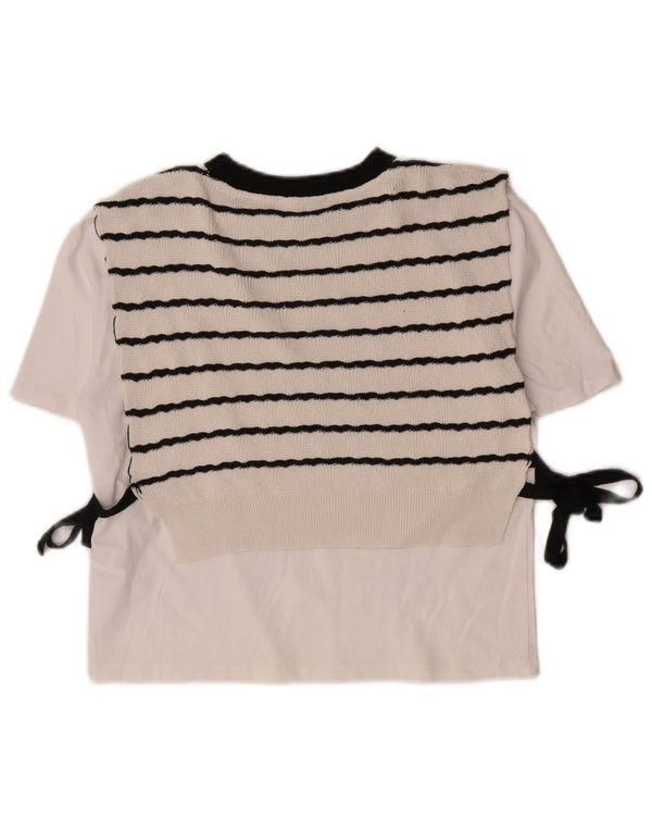 Top corto da donna Zara in camicetta UK 10 piccolo cotone a righe bianche