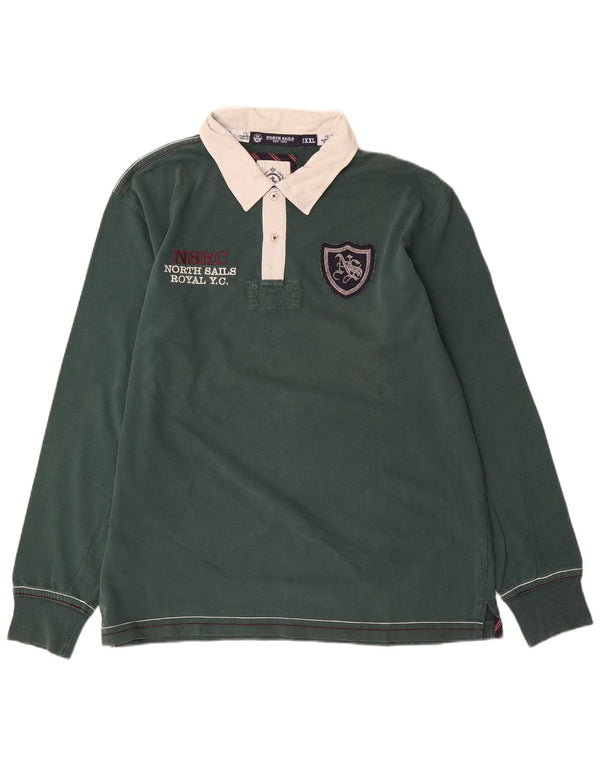 Polo da rugby grafica a maniche lunghe da uomo North Sails 2XL verde a blocchi di colore