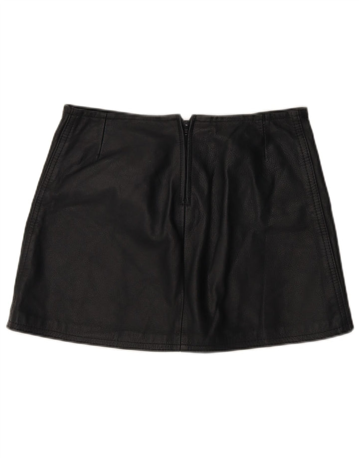 Mini gonna in pelle vintage da donna W28 media nera