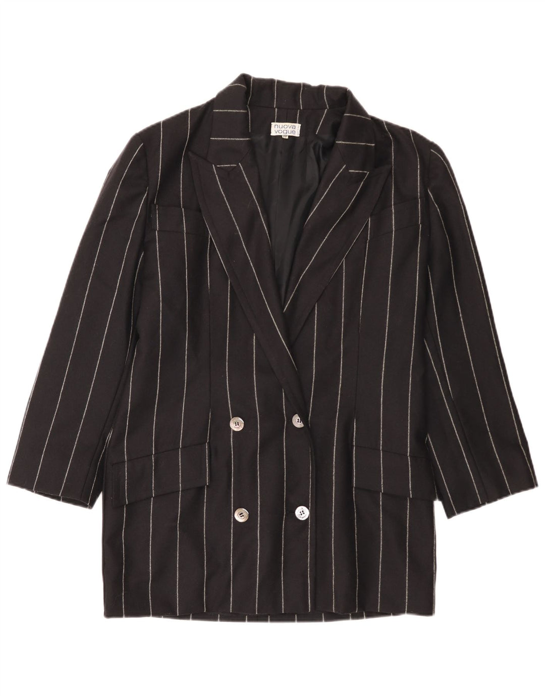 Giacca blazer vintage da donna con maniche a 3/4 IT 48 XL gessato nero