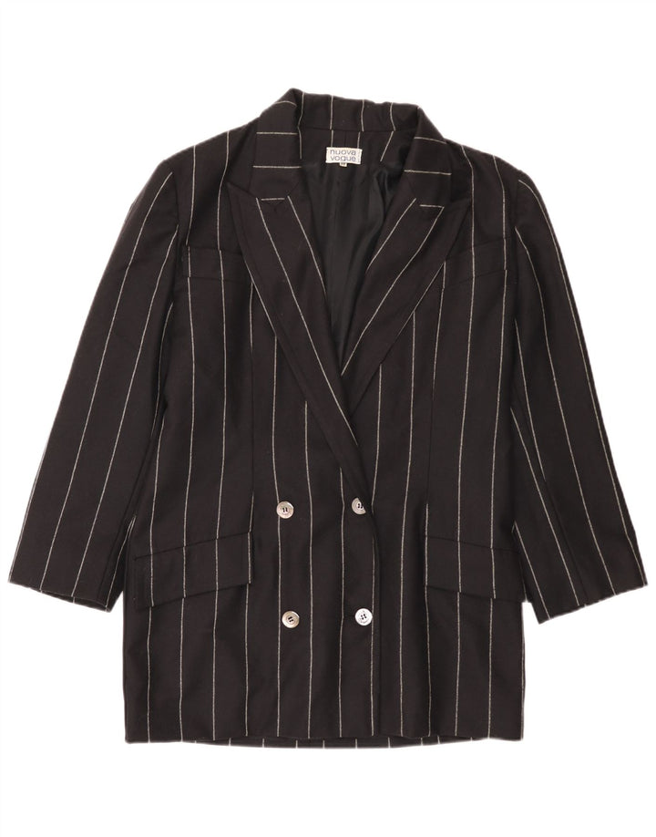 Giacca blazer vintage da donna con maniche a 3/4 IT 48 XL gessato nero