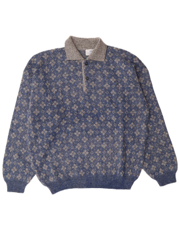 Maglione da uomo con collo alto Umberto Severi IT 52 Grande floreale blu