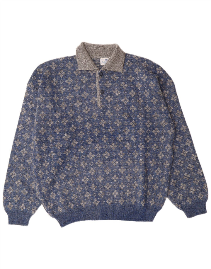 Maglione da uomo con collo alto Umberto Severi IT 52 Grande floreale blu