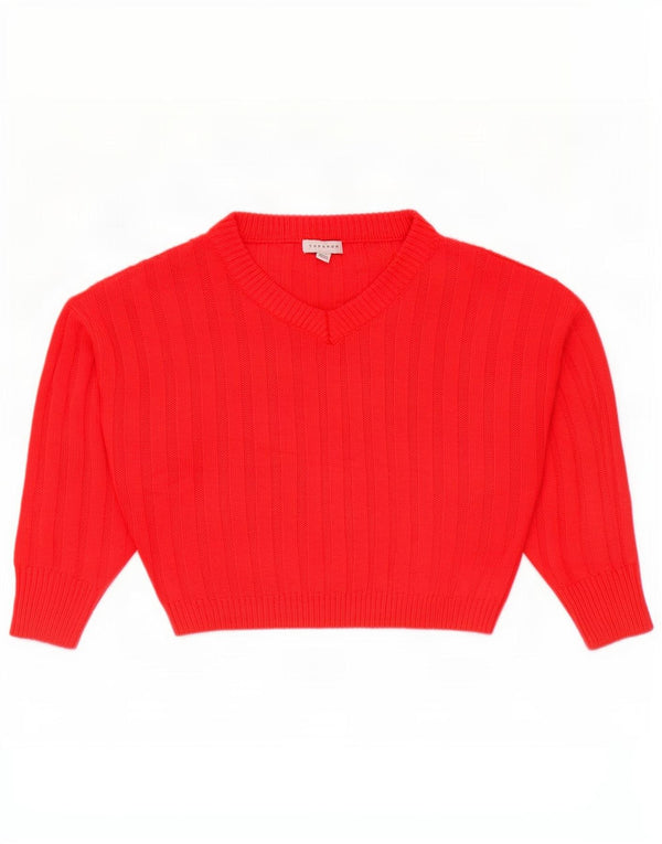 Topshop Maglione da donna Petite Crop oversize con scollo a V UK 4 XS Arancione