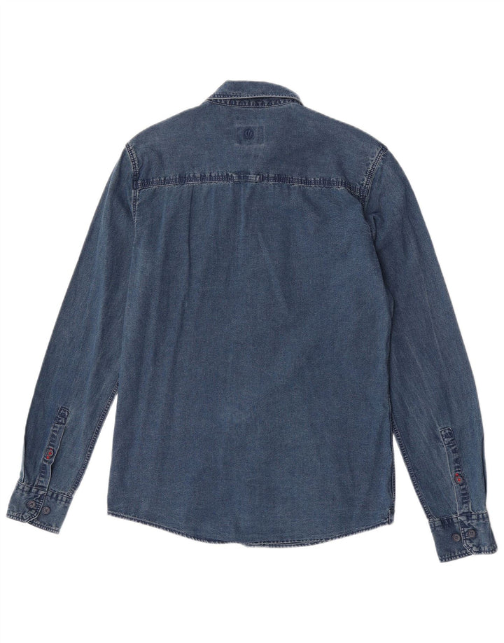 Camicia di jeans slim fit da uomo Fat Face piccola in cotone blu