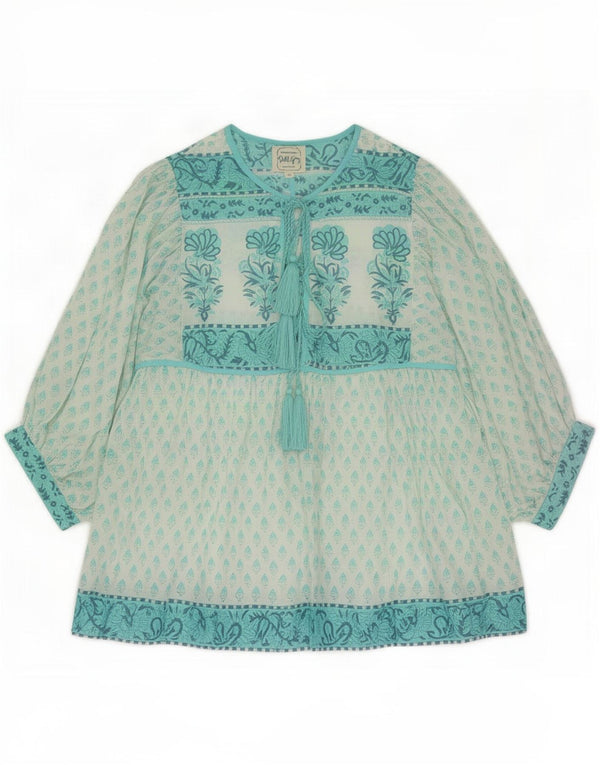 Dilli Grey Womens Front Tie Tunic Top UK 12 Medium Turquoise Floral Cotton