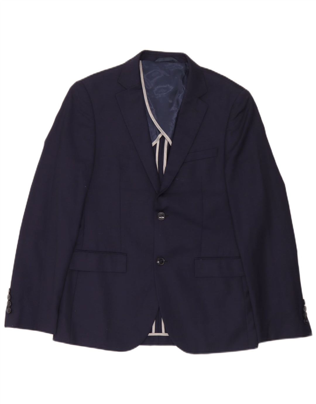 Giacca blazer slim fit da uomo Dkny a 2 bottoni UK 38 lana blu navy media