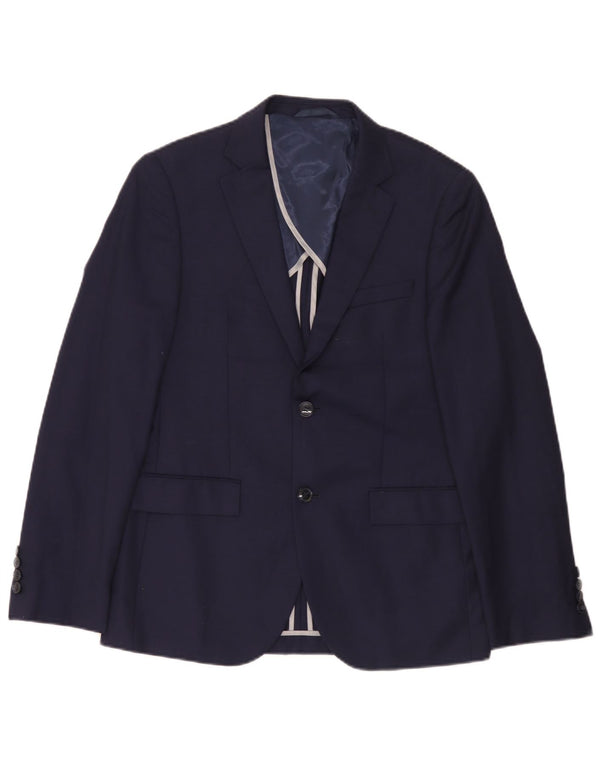 Giacca blazer slim fit da uomo Dkny a 2 bottoni UK 38 lana blu navy media