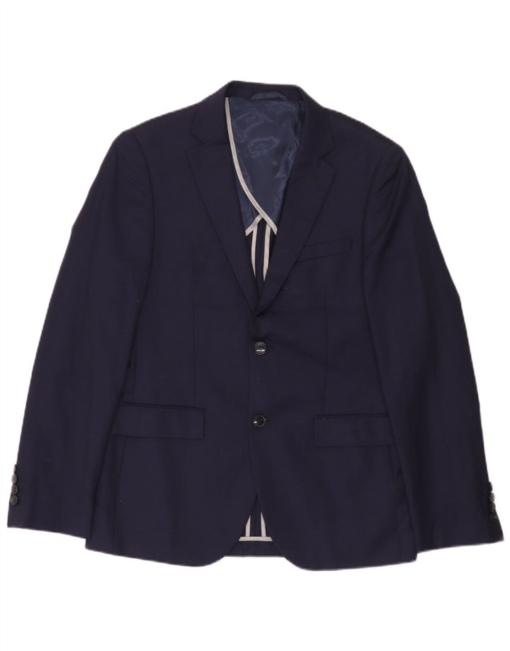 Giacca blazer slim fit da uomo Dkny a 2 bottoni UK 38 lana blu navy media