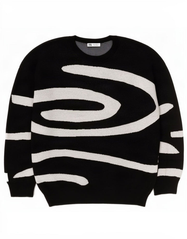 Maglione girocollo da uomo con motivo astratto Zara, grande cotone nero