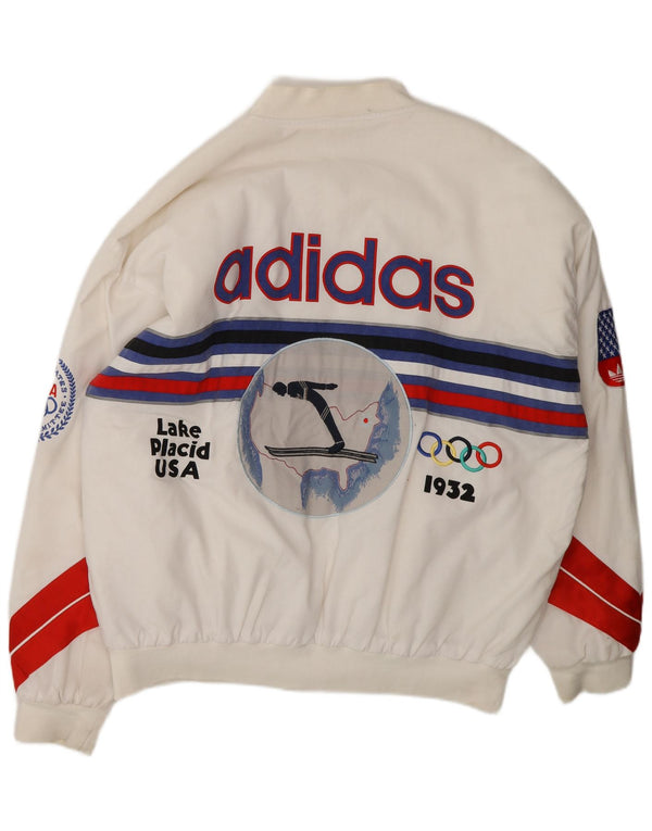 Giacca bomber grafica Adidas da uomo delle Olimpiadi invernali 80th UK 40 grande bianca