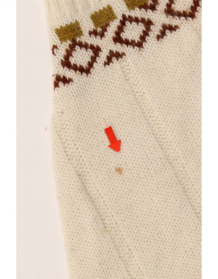 Maglione cardigan da uomo vintage medio bianco Fair Isle
