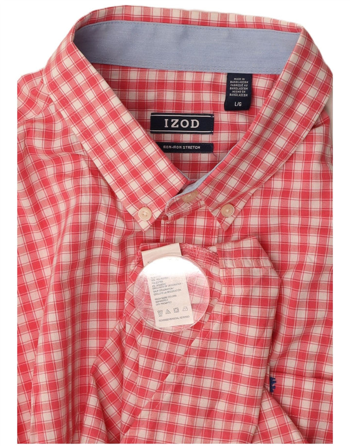 Camicia a maniche corte da uomo IZOD in cotone a quadri rosa grande