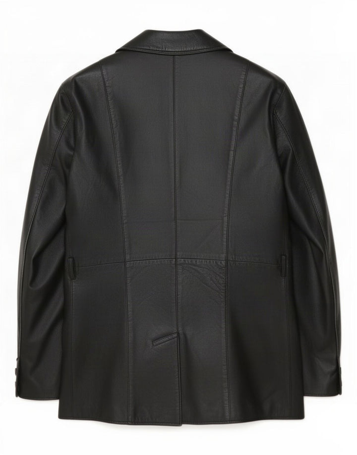 Giacca blazer in pelle vintage da donna a 3 bottoni IT 42 media nera