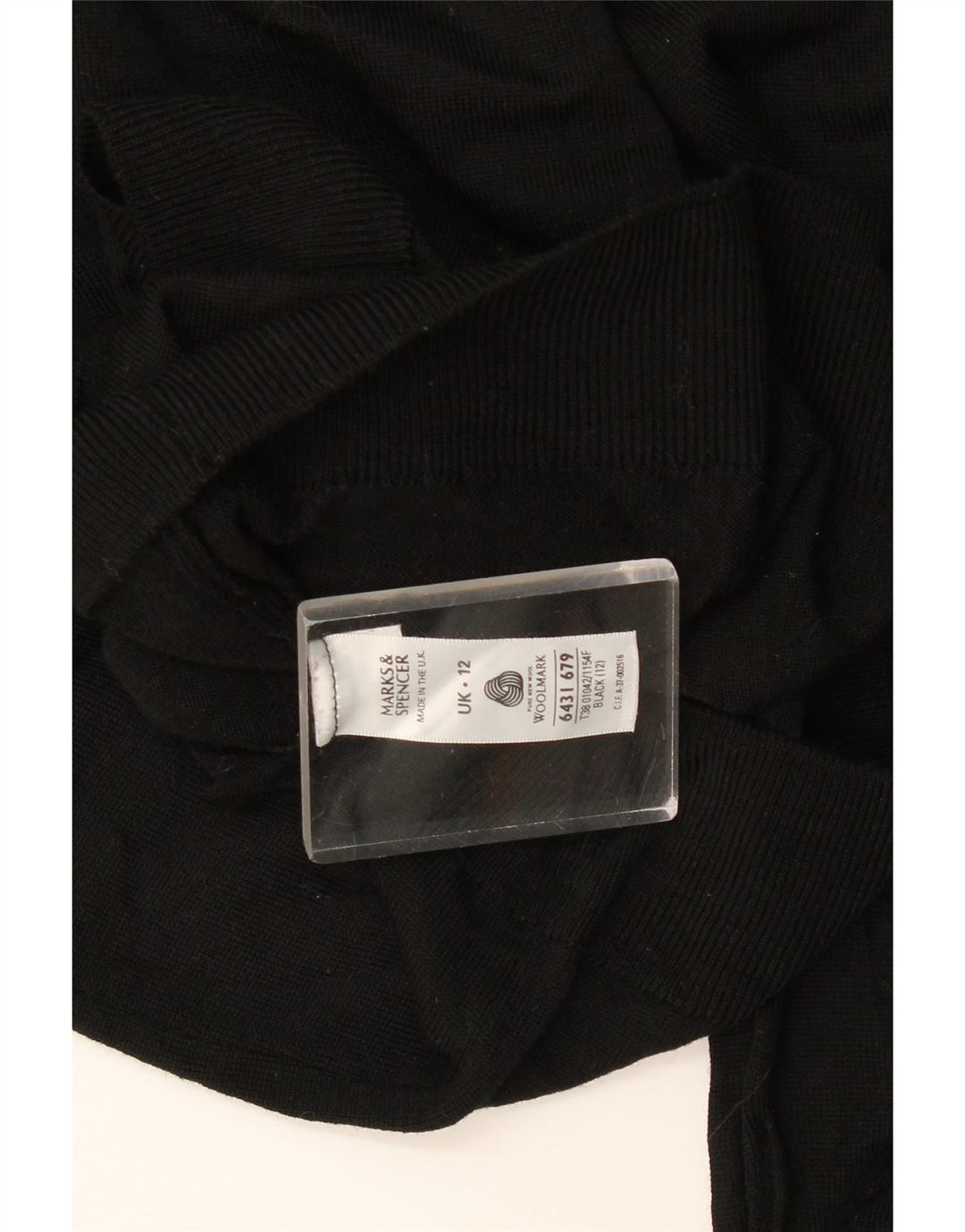 Maglione maglione girocollo da donna Marks & Spencer UK 12 medio nero lana vergine