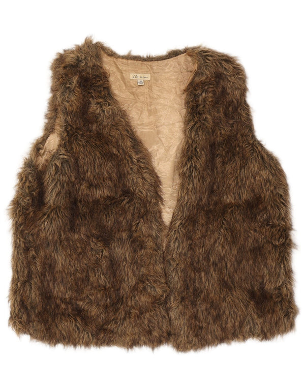 Gilet da donna in pelliccia sintetica Marks & Spencer UK 18 XL acrilico marrone