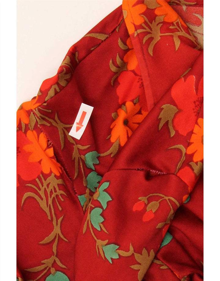 Camicia pullover da donna vintage UK 14 rosso medio floreale