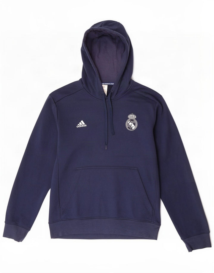 Felpa con cappuccio da uomo Adidas Real Madrid, media, blu navy, in poliestere