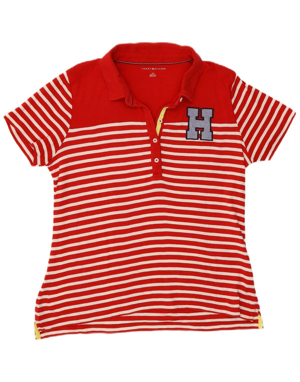 Polo grafica da donna Tommy Hilfiger UK 14 grande cotone a righe rosse