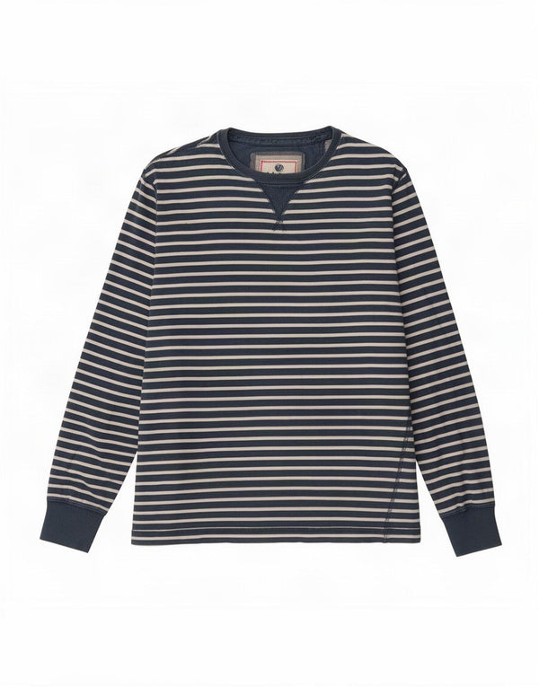 Fat Face Top da uomo a maniche lunghe in cotone a righe blu grandi