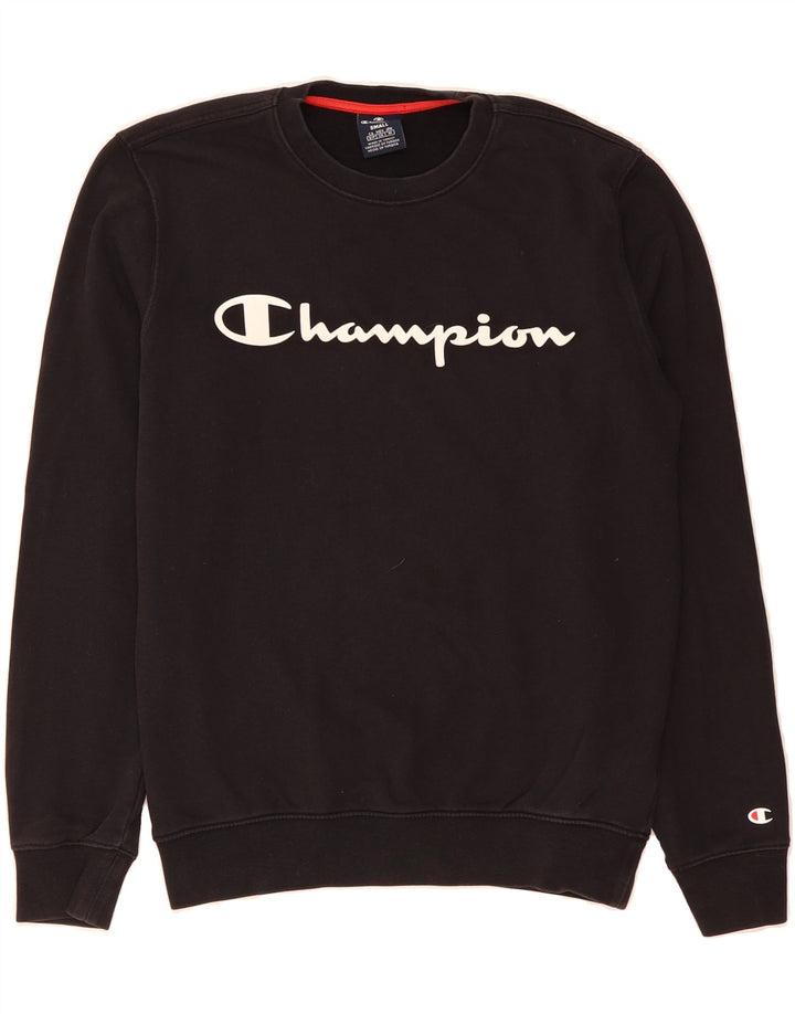 CHAMPION Mens Graphic Sweatshirt Jumper Small Black Cotton Vintage Champion and Second-Hand Champion from Messina Hembry 