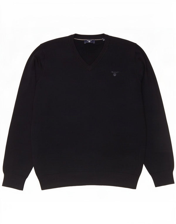 Gant Mens V-Neck Jumper Sweater Medium Navy Blue Cotton