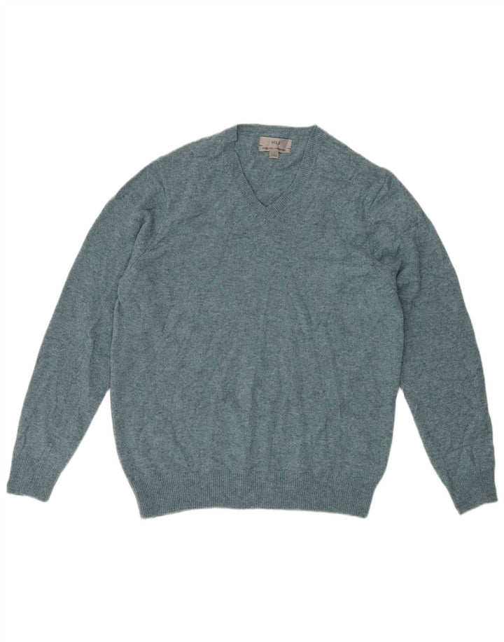 Marks & Spencer Mens V-Neck Jumper Sweater Large Green Flecked Wool