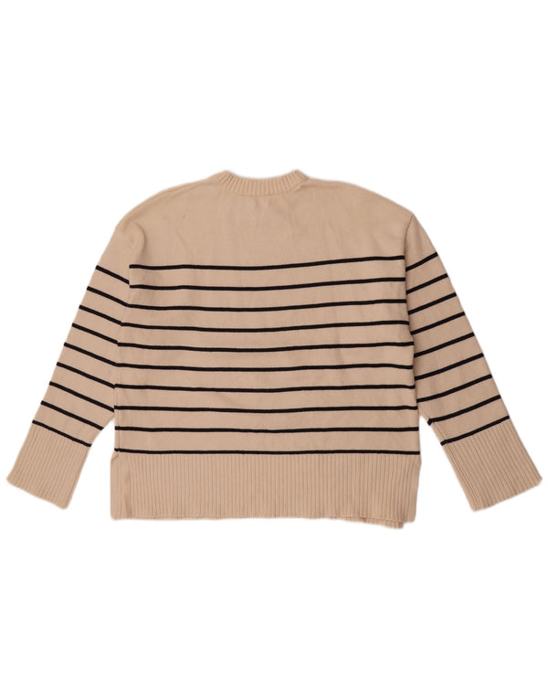 Maglione girocollo da donna Zara UK 14 Viscosa a righe beige medio