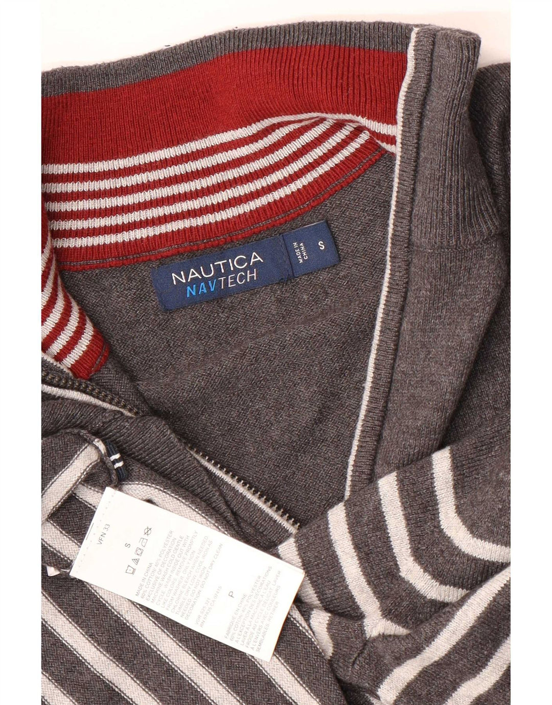 Maglione da uomo Nautica con zip e collo piccolo in cotone a righe grigie