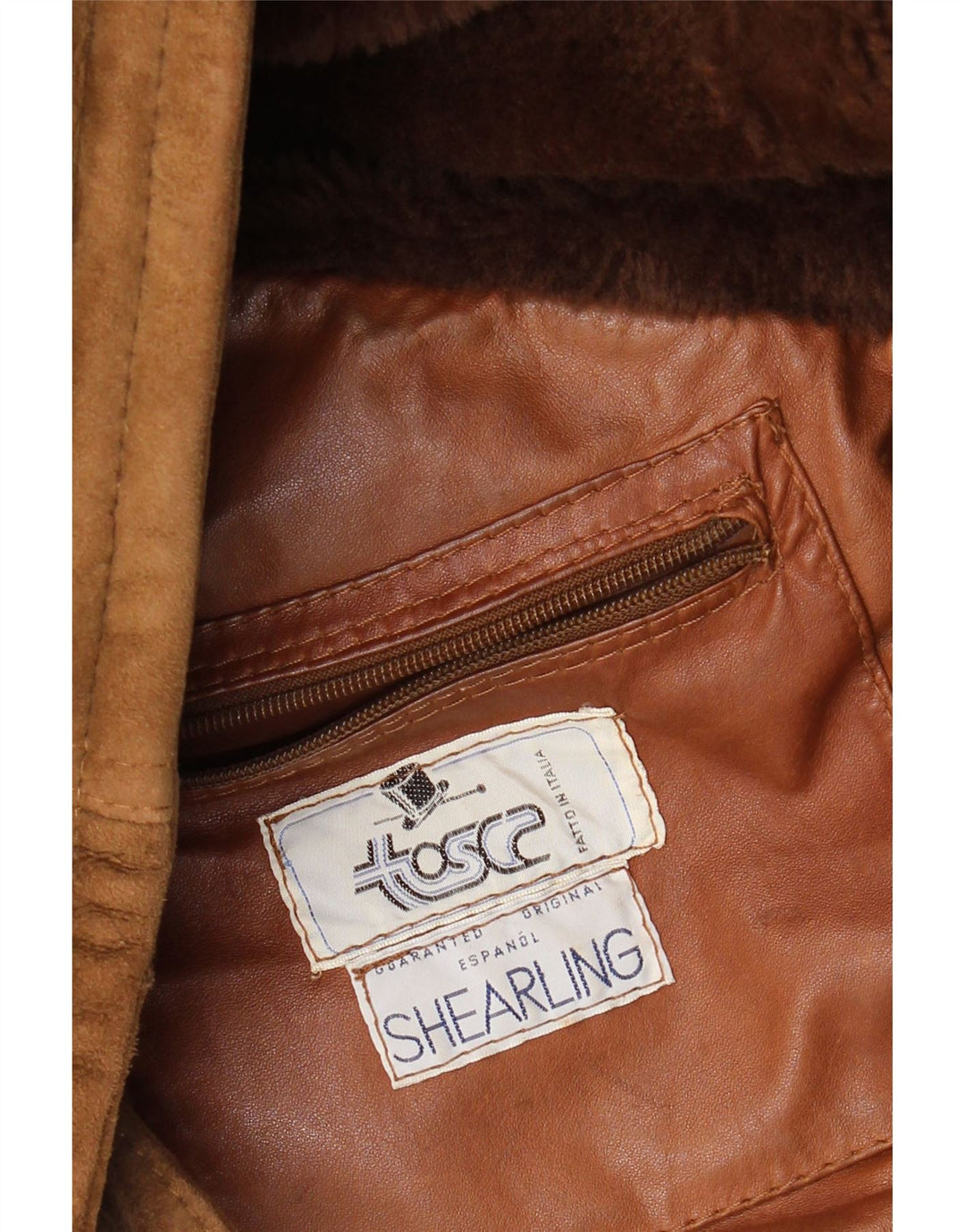 Giacca in shearling vintage da uomo UK 40 Shearling marrone grande