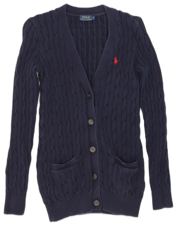 Maglione cardigan da donna Polo Ralph Lauren UK 10 piccolo cotone blu navy