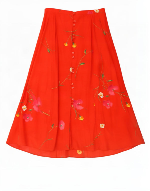 Gonna longuette a vita alta da donna Richards UK 18 XL W30 Viscosa floreale rossa