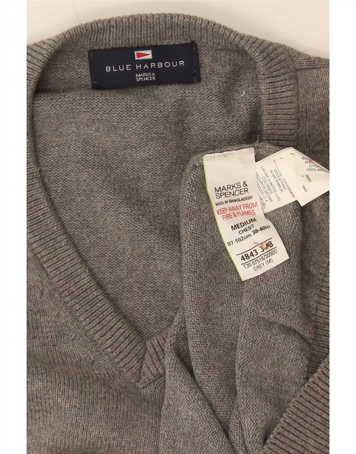 Maglione da uomo Marks & Spencer con scollo a V blu Harbour in cotone grigio medio