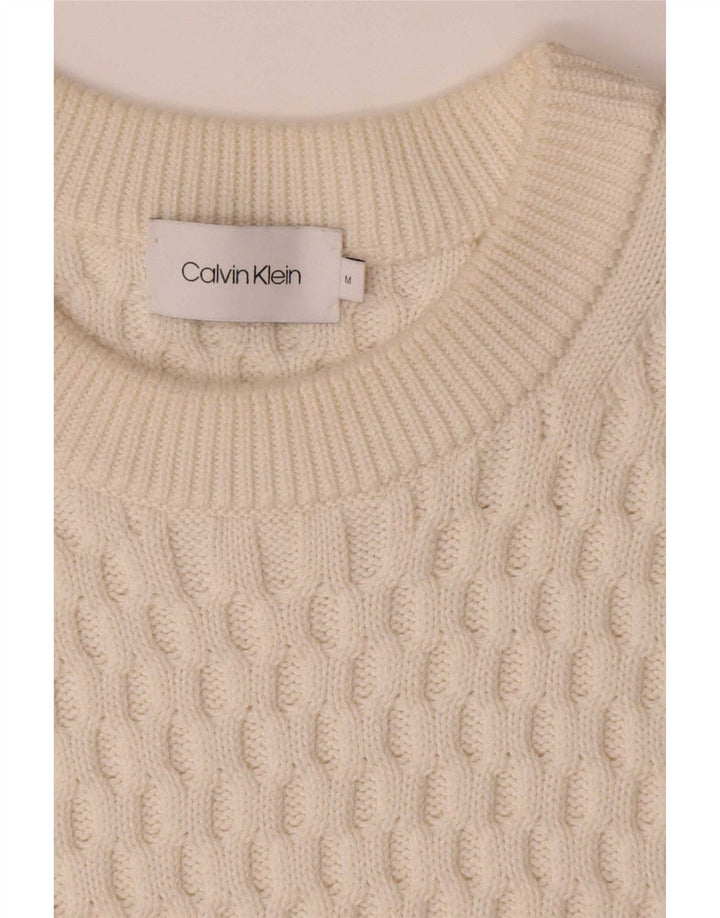 Maglione maglione girocollo da uomo Calvin Klein in cotone color block bianco medio