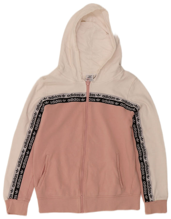 Felpa con cappuccio e zip grafica da donna Adidas UK 14 Colorblock rosa medio