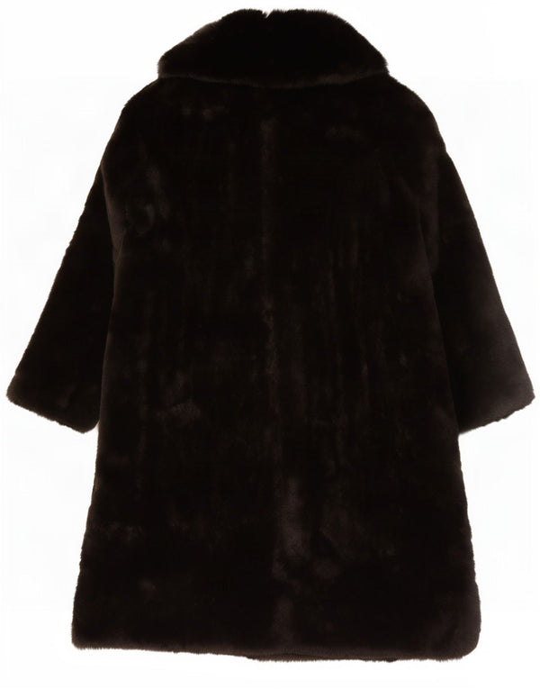 Cappotto doppiopetto vintage in pelliccia sintetica da donna UK 16 grande marrone