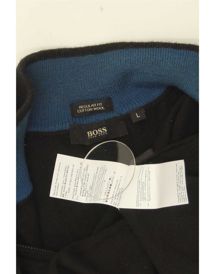 Hugo Boss Maglione da uomo con vestibilità regolare e collo con zip, grande, in lana nera