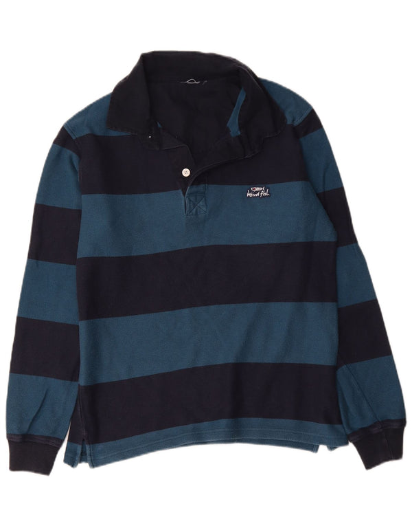 Polo da rugby da uomo a maniche lunghe Weird Fish in cotone a righe blu medio