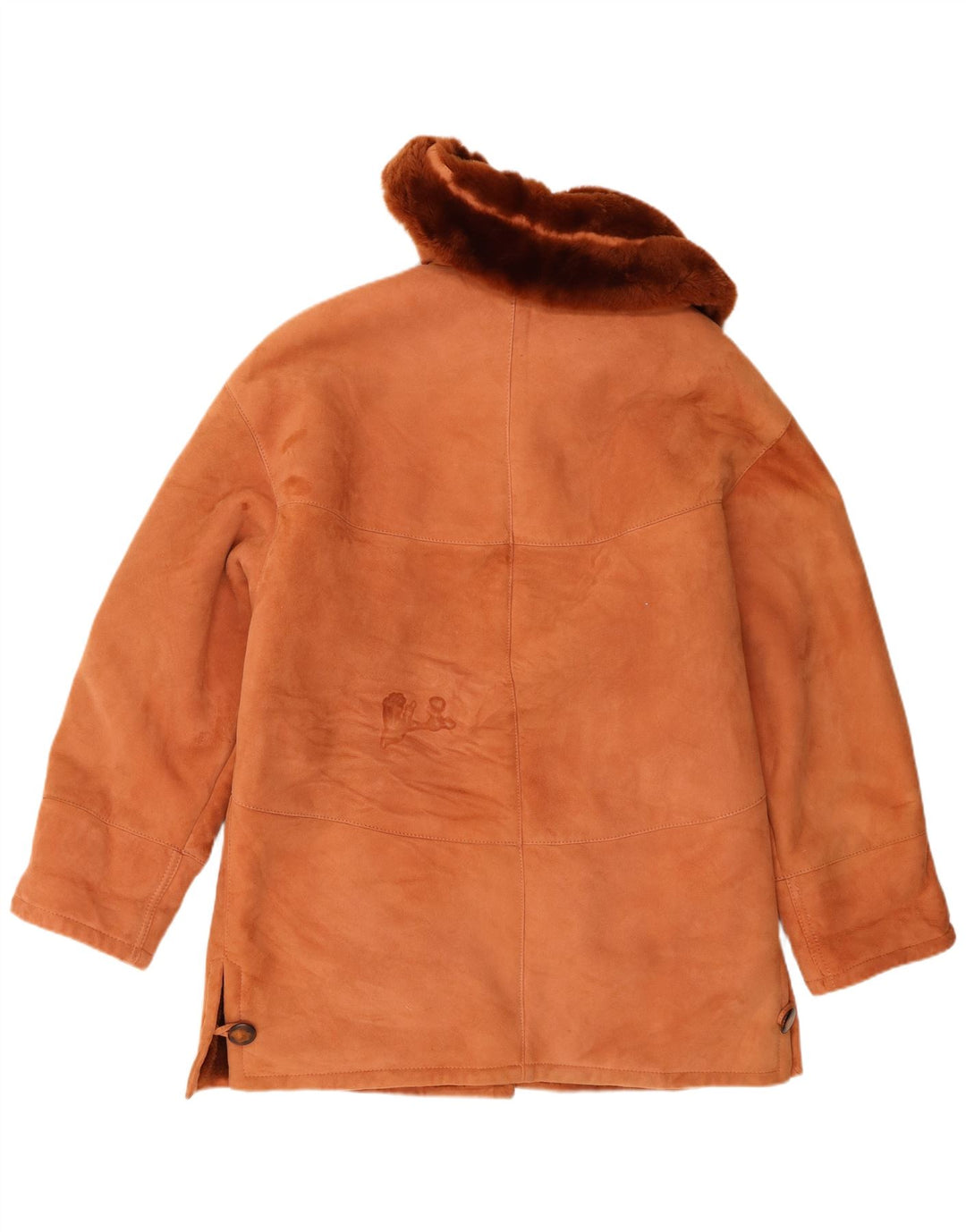 Giacca in shearling con cappuccio da donna vintage UK 16 grande beige