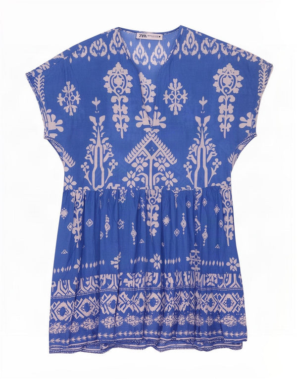 Abito caftano da donna Zara UK 14 Blu medio Paisley