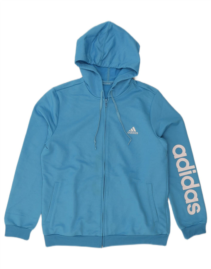 ADIDAS Mens Graphic Zip Hoodie Sweater Medium Blue Vintage Adidas and Second-Hand Adidas from Messina Hembry 