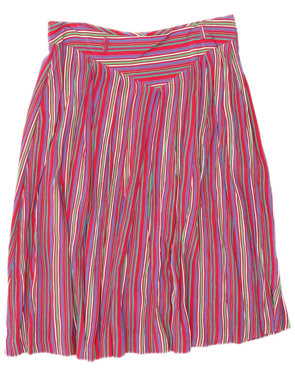 Gonna a pieghe vintage da donna IT 46 grande W28 gessato multicolore