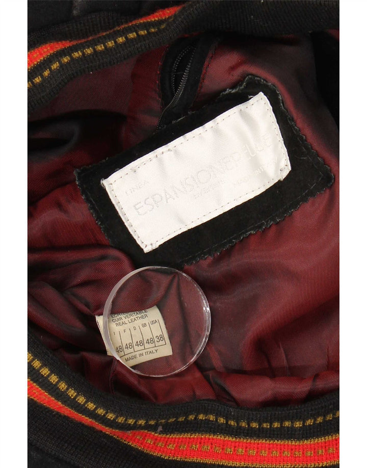 Giubbotto bomber vintage in pelle scamosciata da uomo IT 48 in pelle media a righe nere