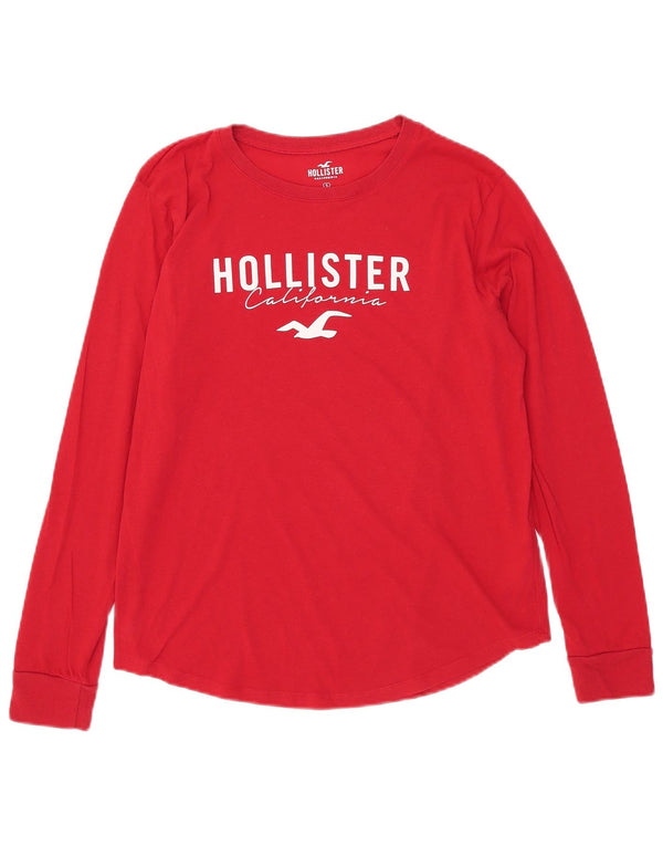 Top Hollister da uomo con grafica a maniche lunghe in cotone rosso piccolo