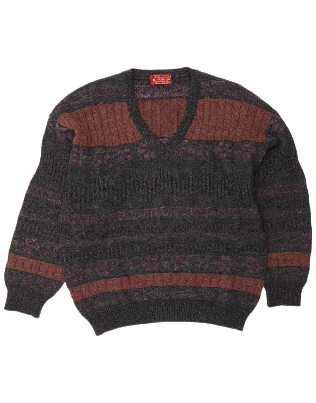 Maglione da uomo con scollo a V Il Granchio Large Grey Fair Isle