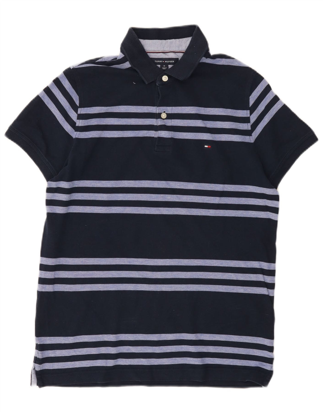 Polo da uomo Tommy Hilfiger media cotone a righe blu navy