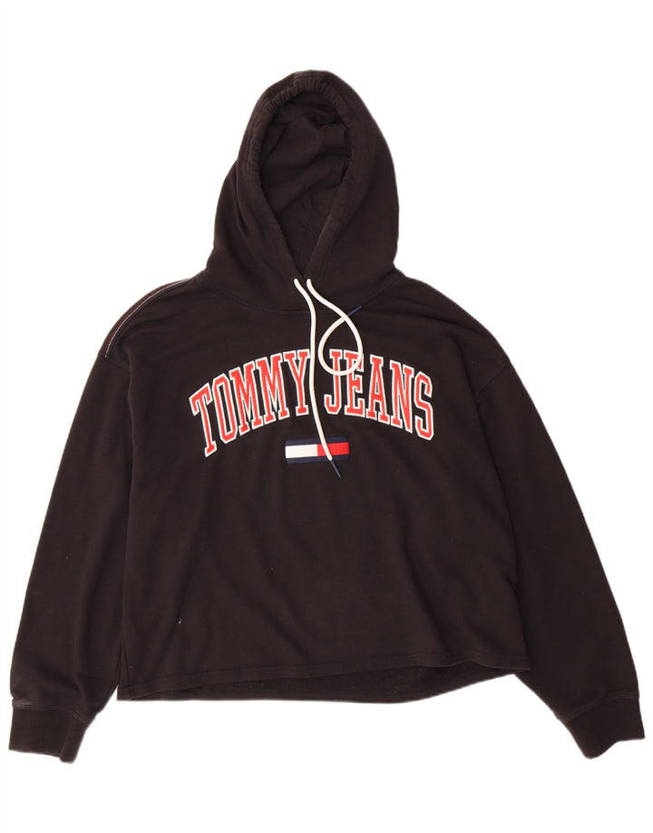 TOMMY HILFIGER Womens Oversized Graphic Hoodie Jumper UK 14 Medium Black