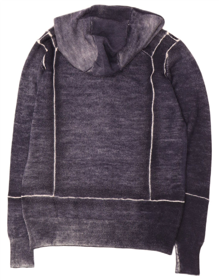 Maglione cardigan con cappuccio grafico da uomo Gas in lana screziata media blu navy