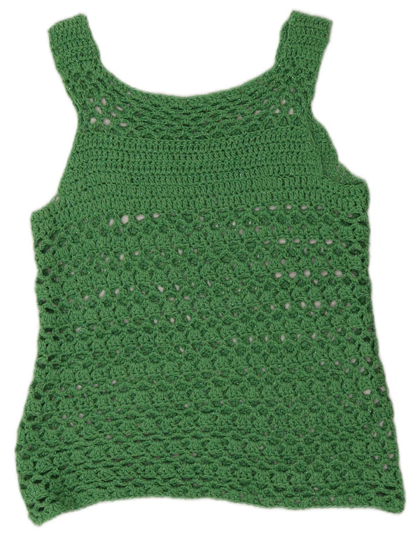 Canotta vintage da donna trasparente all'uncinetto UK 12 Verde medio