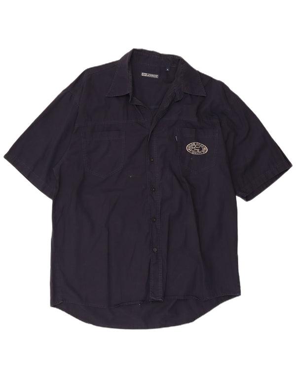 Camicia a maniche corte da uomo Lerros XL in cotone blu navy